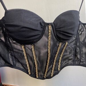 Windsor Black Gold Chain Sheer Corset Bustier Top